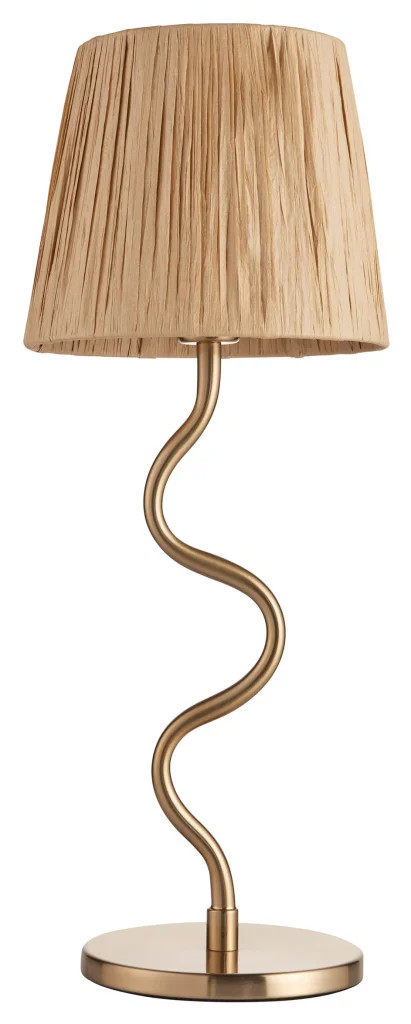Table Light Brass Wriggle Brushed Natural Raffia Endon 114225