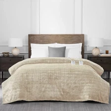 Brookstone King Heated Micro Herringbone Blanket Taupe