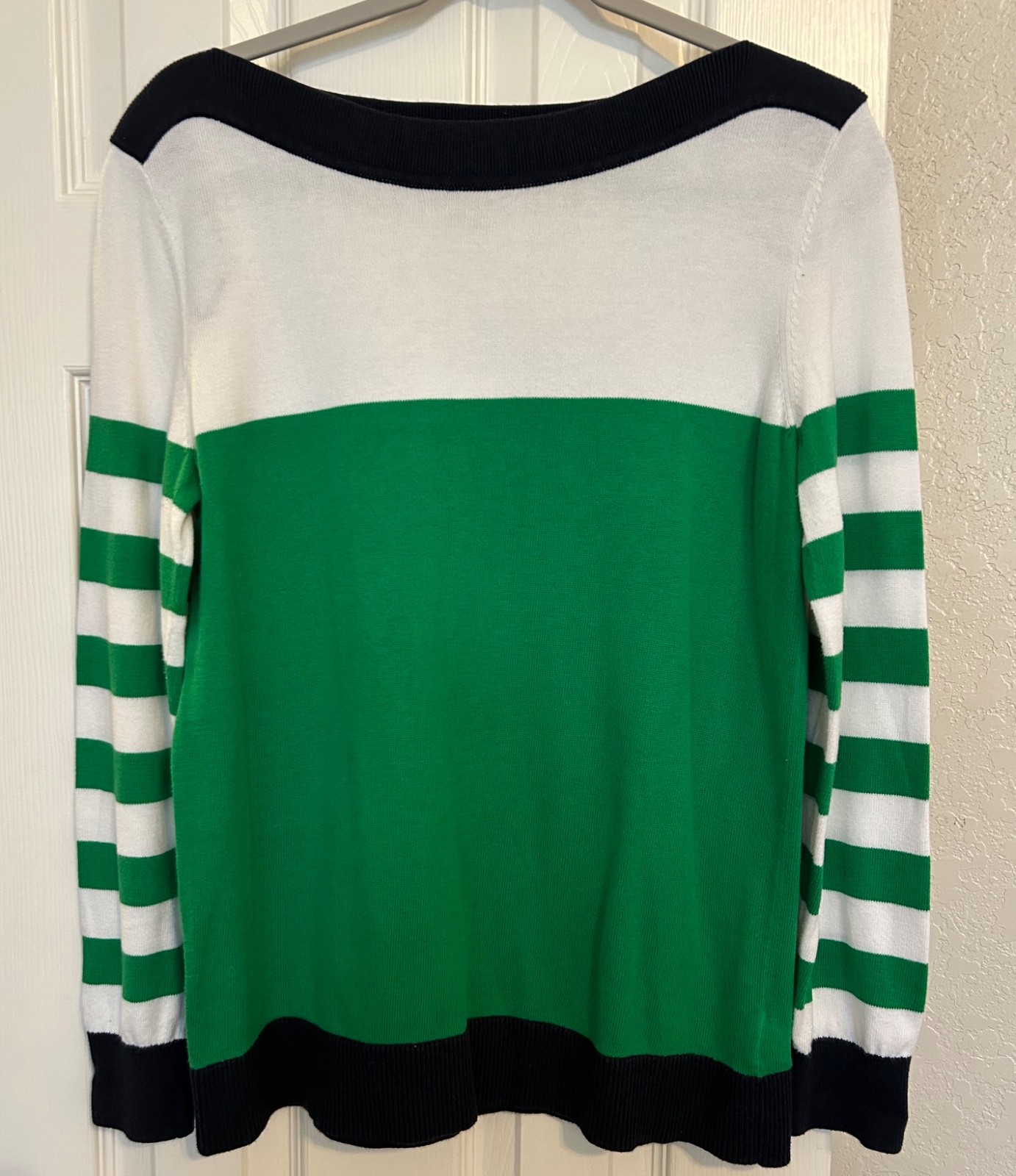 MICHAEL KORS Women's Sweater Top, Long Sleeve,  Green White stripes M