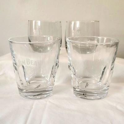 JIM BEAM Etched Glass Whiskey Tumblers Set of 4 Bar Beverage Rocks Glasses