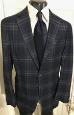 SUITSUPPLY HAVANA SIZE 44L NAVY PLAID 2 BUTTON WOOL SPORTCOAT