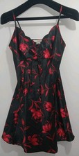 PRIVATE LUXURIES Black Shiny Satin Red Roses Nightie Nightgown Womens S VTG