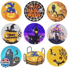 FOWSEEK 8 PCS Halloween Diamond Art Coasters, DIY Horror Diamond 