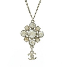 Chanel Coco Mark Rhinestone Necklace Pendant Women Silver One Size