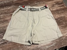 Vintage Bill Blass Belted Shorts Womens 12 Tan Beige Zip button Retro NEW