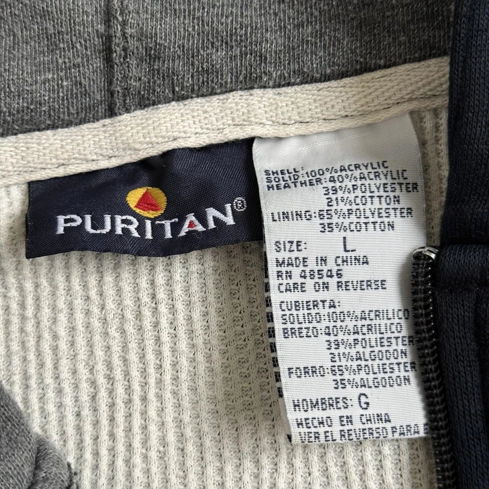 Moletom Puritan Masculino Grande Cinza Marinho Quarto de Zíper Com Capuz Waffle Forrado Térmico - Imagem 3 de 4