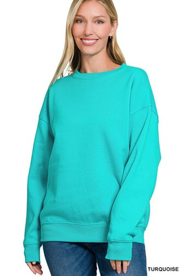 #ad ZENANA TURQUOISE FLEECE CREWNECK PULLOVER SWEATSHIRT $19.54