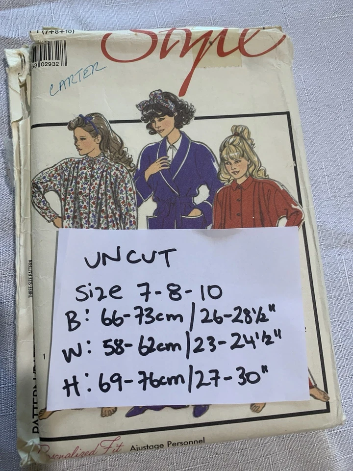 Style Uncut Girls Pyjamas Robe Sewing Pattern Size 7 - 8 - 10 Pj's Nightgown - Image 2 of 4