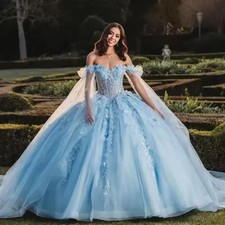 Light Blue Quinceanera Dresses 15 Anos Lace Princess Birthday Party Ball Gown