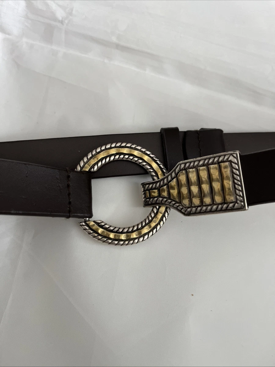 CHICO’S Dark Brown Horseshoe Belt Size S/M Chicos women brown belt wide leather and elastic waist  main image 3