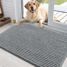 Dog Door Mat 36x24 Ultra Absorbent Chenille, NonSlip Washable Mud Mat Grey