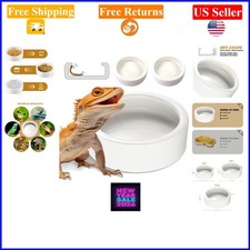 Small White Ceramic Reptile Food  Water Dish Bowl, Anti-Escape, 2 Pack