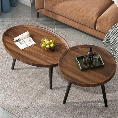 2PC Cute Setup Coffee Table Rustic Solid Wood Vintage Furniture Nest Side Tables - Picture 3 of 15