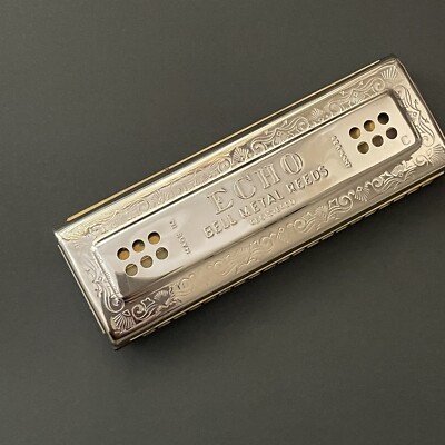 Vintage M Hohner The Echo Harp Bell Metal Reeds 2 Sided Key