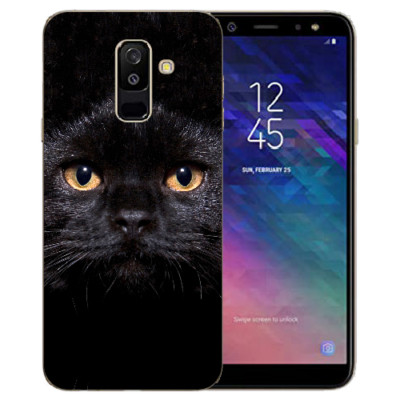Silikon TPU Handy Hülle Fotodruck Schwarz Katze für Samsung Galaxy A6 Plus 2018 