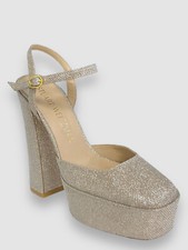  575 Stuart Weitzman Women's Gold Skyhigh Platform Ankle Pump Heel Shoes Size 10