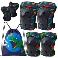 Knee Pads for Kids Dinosaur Knee Elbow Pads Wrist Guards with Drawstring Bag ...