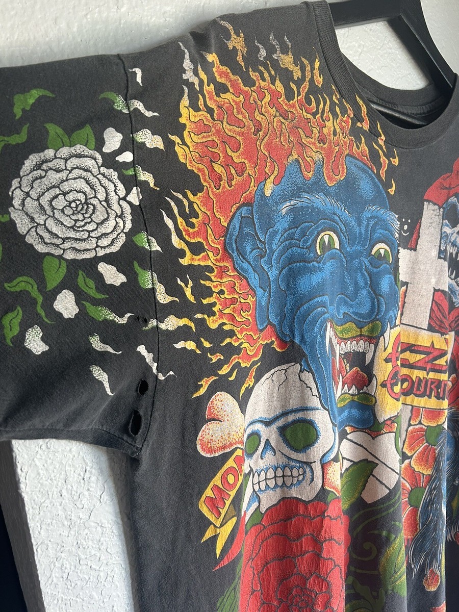 Ozzy Ozbourne 1992 Vintage All Over Print Tattoo Band T