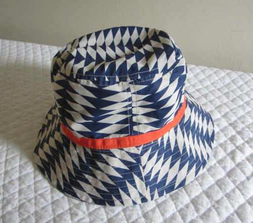PISTIL Blue Tan Geometric Print w/ Orange Trim Reversible Bucket Hat