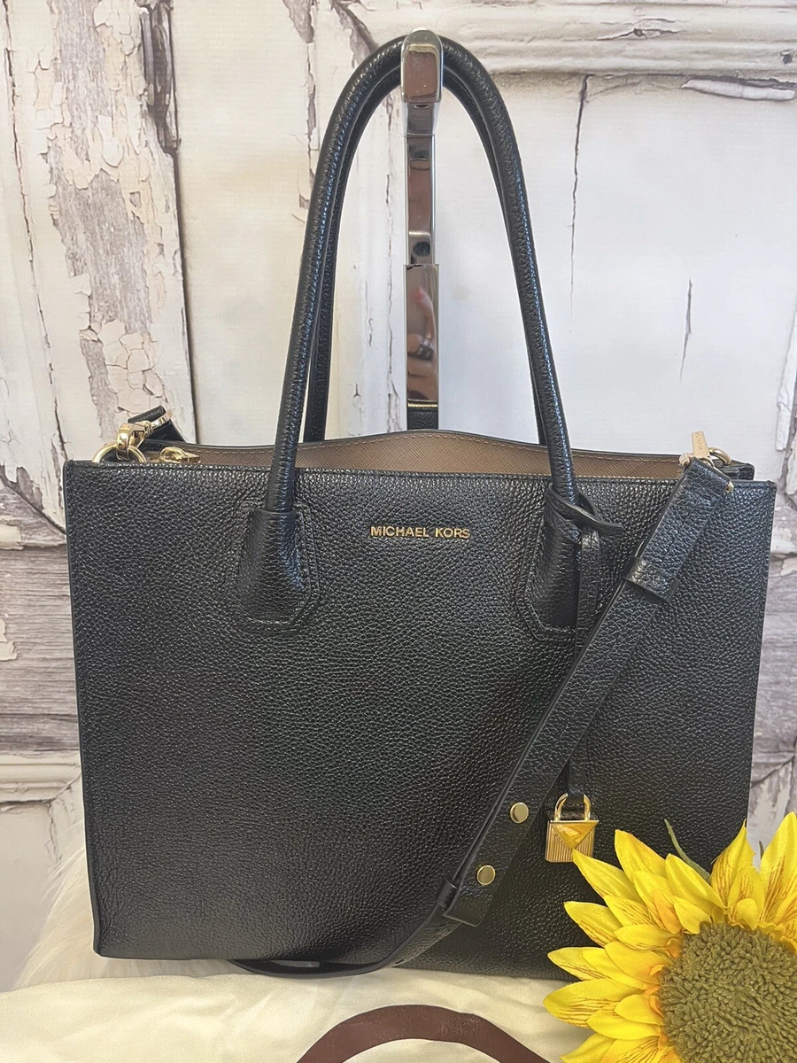 Michael Kors Mercer Structured Pebbled Leather Black Tote Shoulder Bag