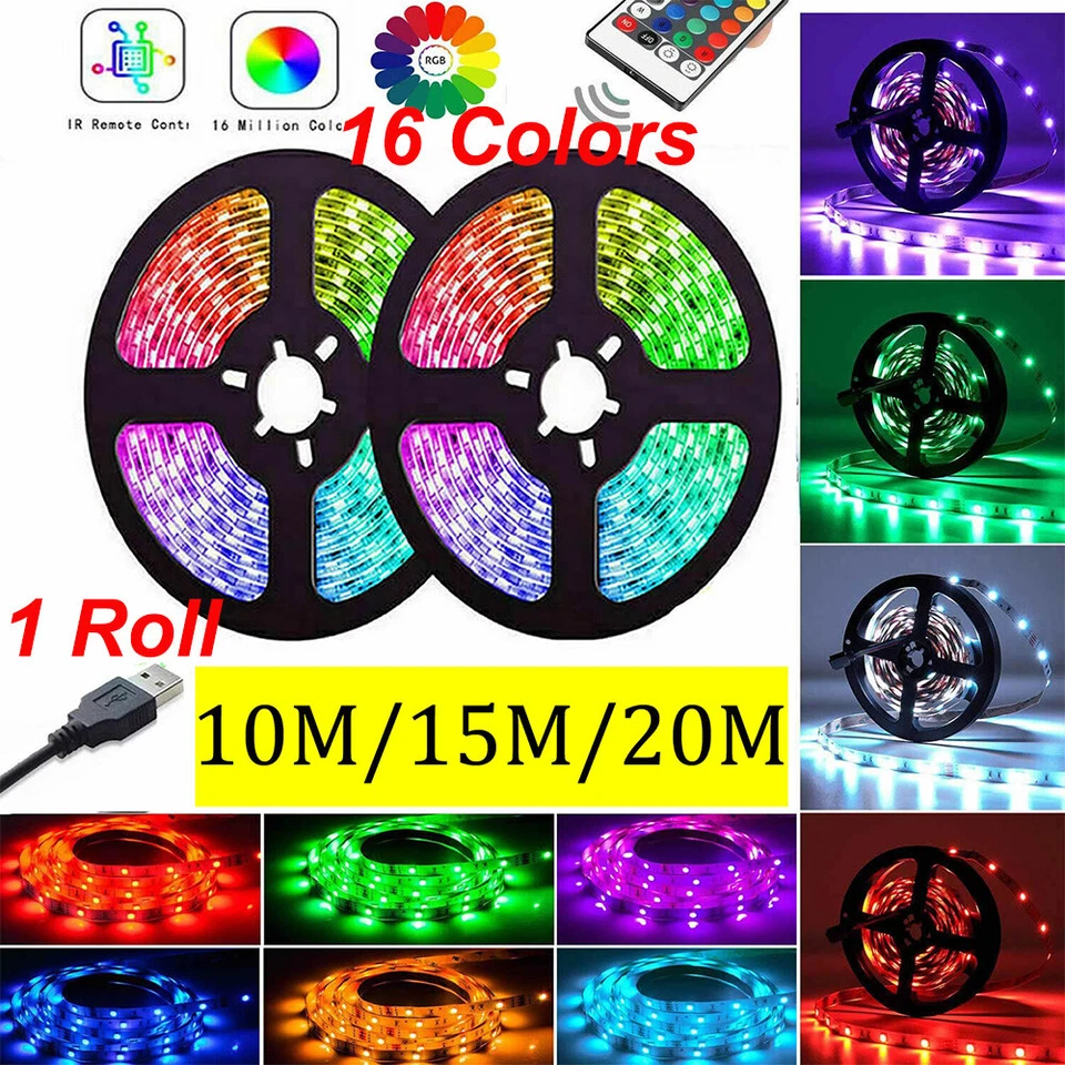 LED Strip Lights USB 1-20m 5050 RGB Colour Changing Tape for kitchen Cabinet, TV - Image 2 of 4