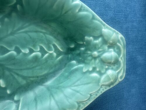 SWINNERTONS Pottery England Art Deco 1930's Green satin glaze dish ACORNS / OAK - Picture 6 of 10