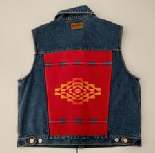 Pendleton Originals Womens Medium Denim Jean Wool Vest Southwest Aztec Hong Kong