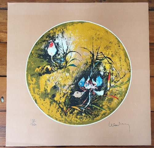 Vintage 1970s Abstract Floral Serigraph Silkscreen Art Print Signed Numbered