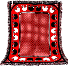 Elephant Throw or Small Rug Reversable Vintage 1971 Leonardo Looms Red & Blue