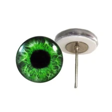 Pair Intense Green Human Glass Eyes On Wire Pin Posts Making Needle Felt Dolls