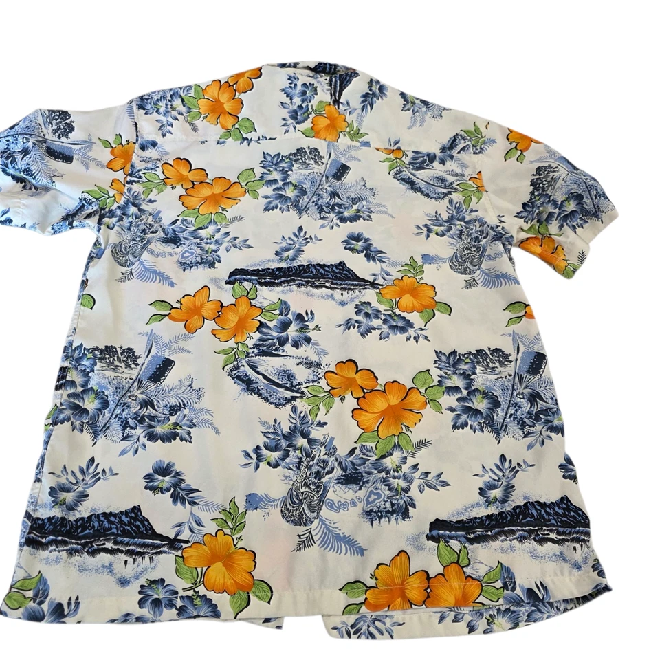 Camisa Milano Bay Abotonada Para Hombres Blanca M Manga Corta Floral Hawaiana Verano Top Foto 2 de 4