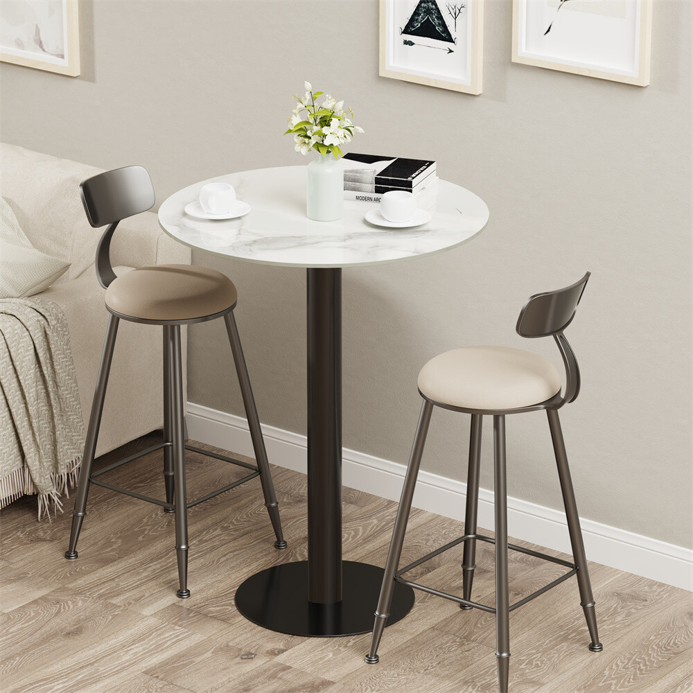 Round Marble Cocktail Table Bar Height Table High Gloss Commercial