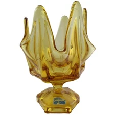 Viking Glass Epic Line Amber 6 Point Pedestal Handkerchief Vase 6" high 1960s