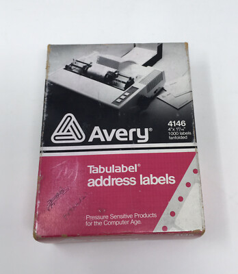 AVERY  4146 4'' x 1 7/16  1000 Pressure Sensitive Labels circa 1982