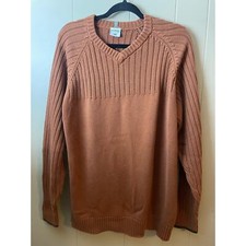 Columbia Men's Cable Knit Cotton Sweater  Sz: XL Rust Orange V-Neck Sweater