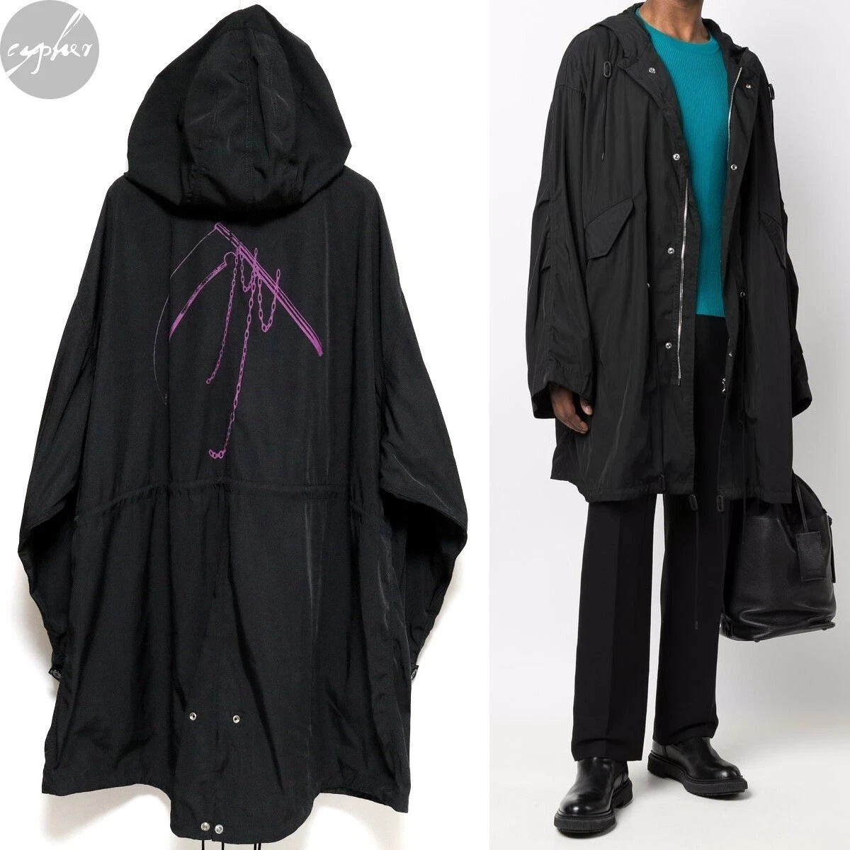 RAF SIMONS 21AW oversized parka Mods coat jacket black Shinigami