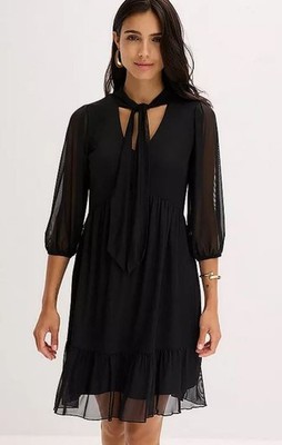 FREEMANS Minikleid Dreiviertelärmel Schleifendetail Schwarz UK 22/24 (fmn82-5)