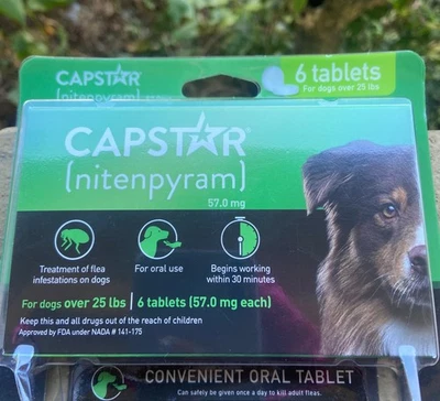 Capstar (NITENPYRAM) FOR DOGS OVER 25LBS, 6 PACK BOX, Exp 2027