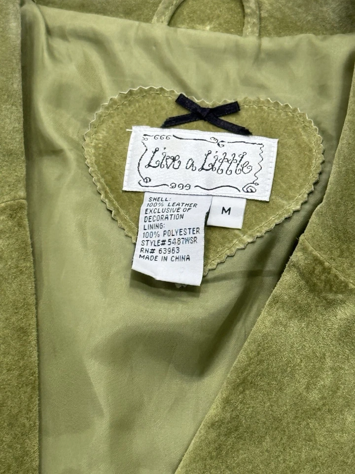 Chaqueta De Colección Años 90 Live A Little Mujer’s M Abrigo Cuero Verde Retro Vintage Piedra Foto 2 de 4