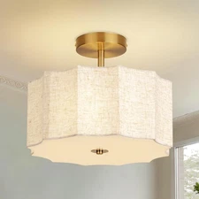 13 Inch Modern Linen Petal Ceiling Light Fixture, Semi Flush Mount Drum Light...