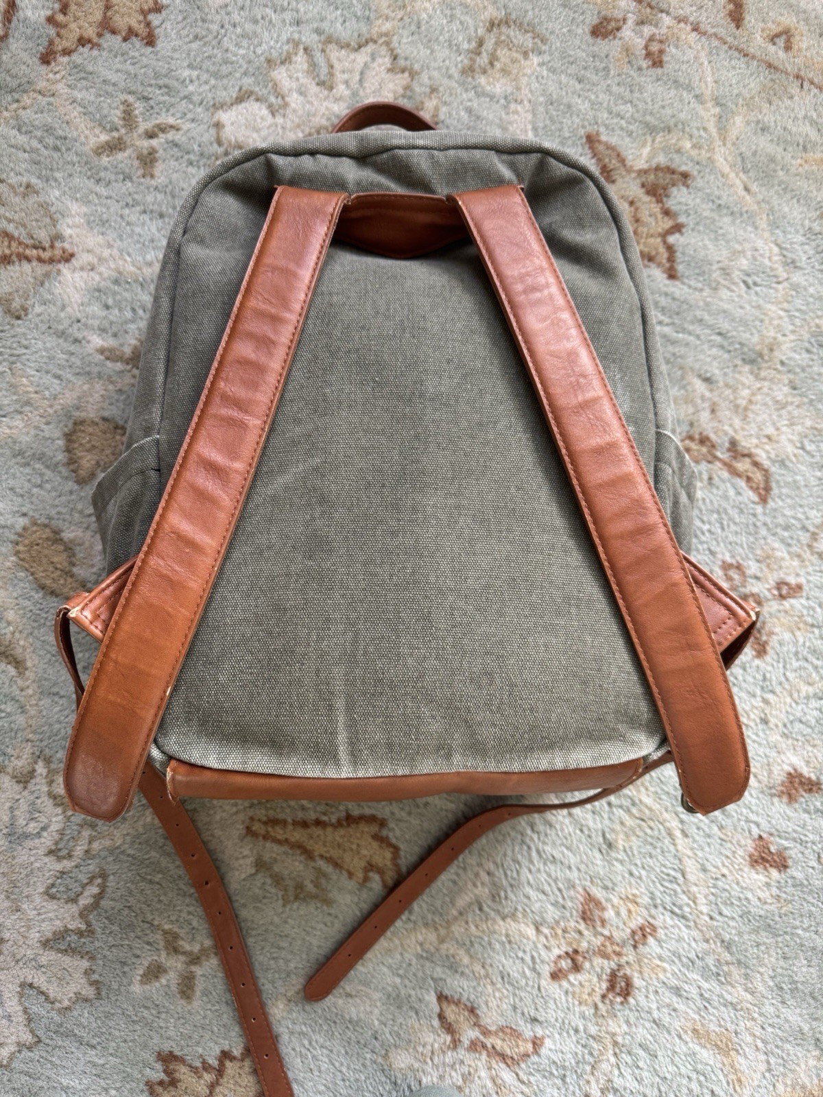 universal threads green canvas backpack with leat… - image 4