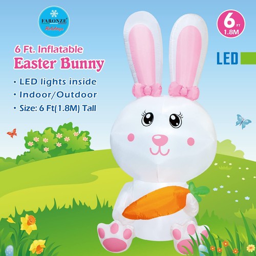 Easter Inflatable Bunny Holds Carrot Happy Easter Blow up Outdoor Decoration ... - Bild 9 von 9