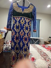 Party Salwaar Kameez, Heavy Embroidery Size Small Blue 3 PCS