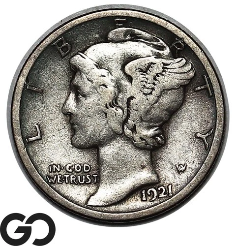 1921-D Mercury Dime, Tough Low Mintage Choice VF Key Date, Bids: 360