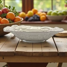 Vintage Tadinate Italian White Pottery Oval Serving Bowl – Made in Italy