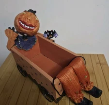 Debra Schoch Halloween Pumpkin Head Wagon Figurine / Bethany Lowe Folk Art