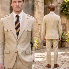 Men's Summer Linen Solid Suits Regular Fit Formal Office Business Tuxedos Pants