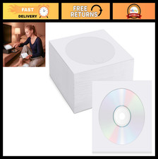 500 PCS Paper CD/DVD Sleeves with Clear Window Flap - Thick White Storage Case