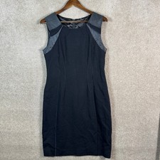 Elie Tahari Black Sleeveless Sheath Dress Womens 10 Faux Leather Trim Office