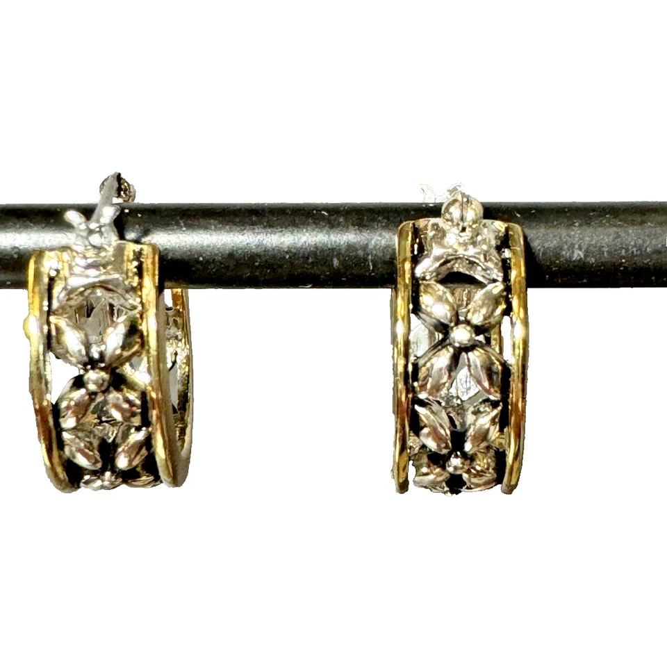 Earring Napier Silver and Gold Plated Floral Flowers Sweet Dainty 1/2" - Image 2 of 4